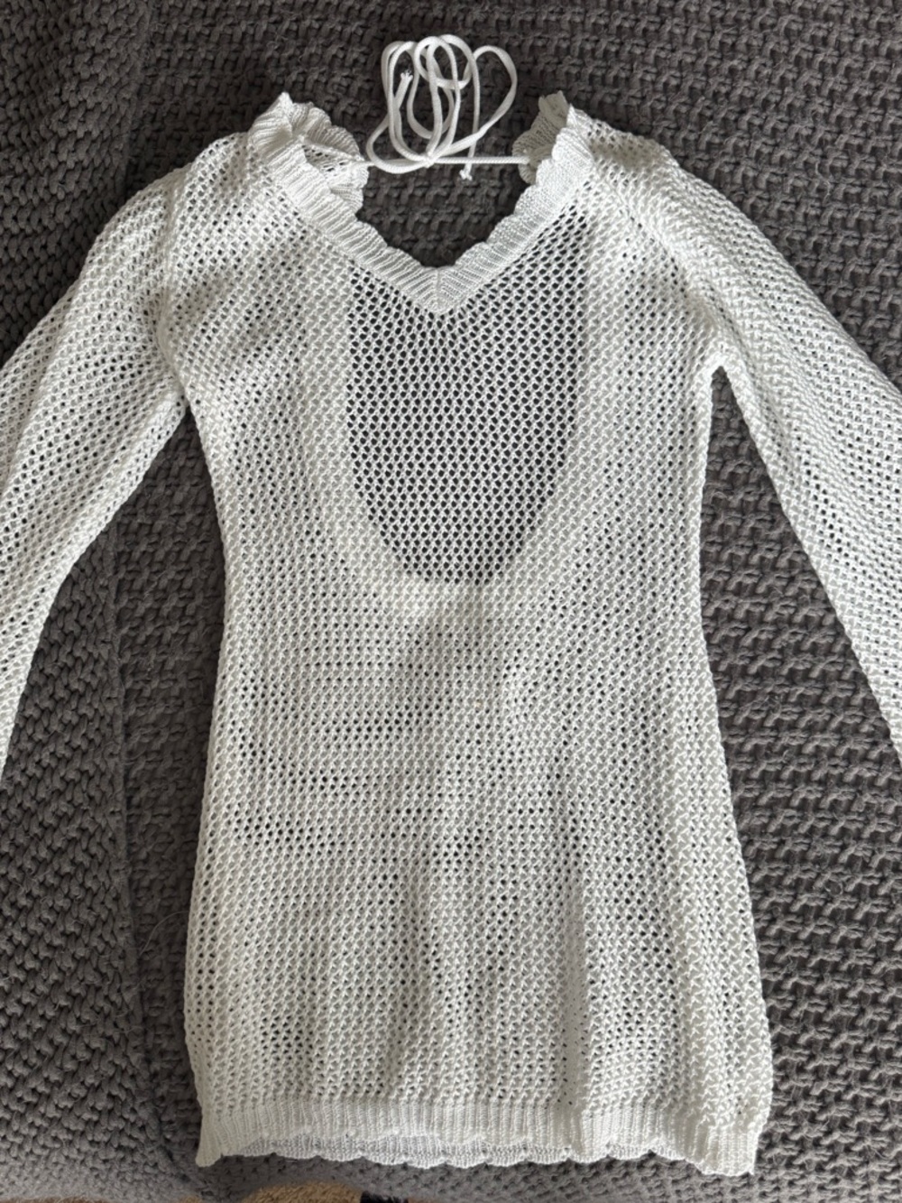Beginning Boutique White Crochet Knit Long Sleeve Cover-Up Dress